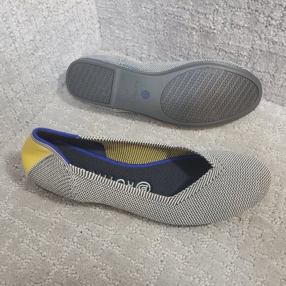 Rothy's The Flat Womens US 8 Shale Ribbon Yellow Stripe Round Toe Ballet Shoes - Picture 9 of 12